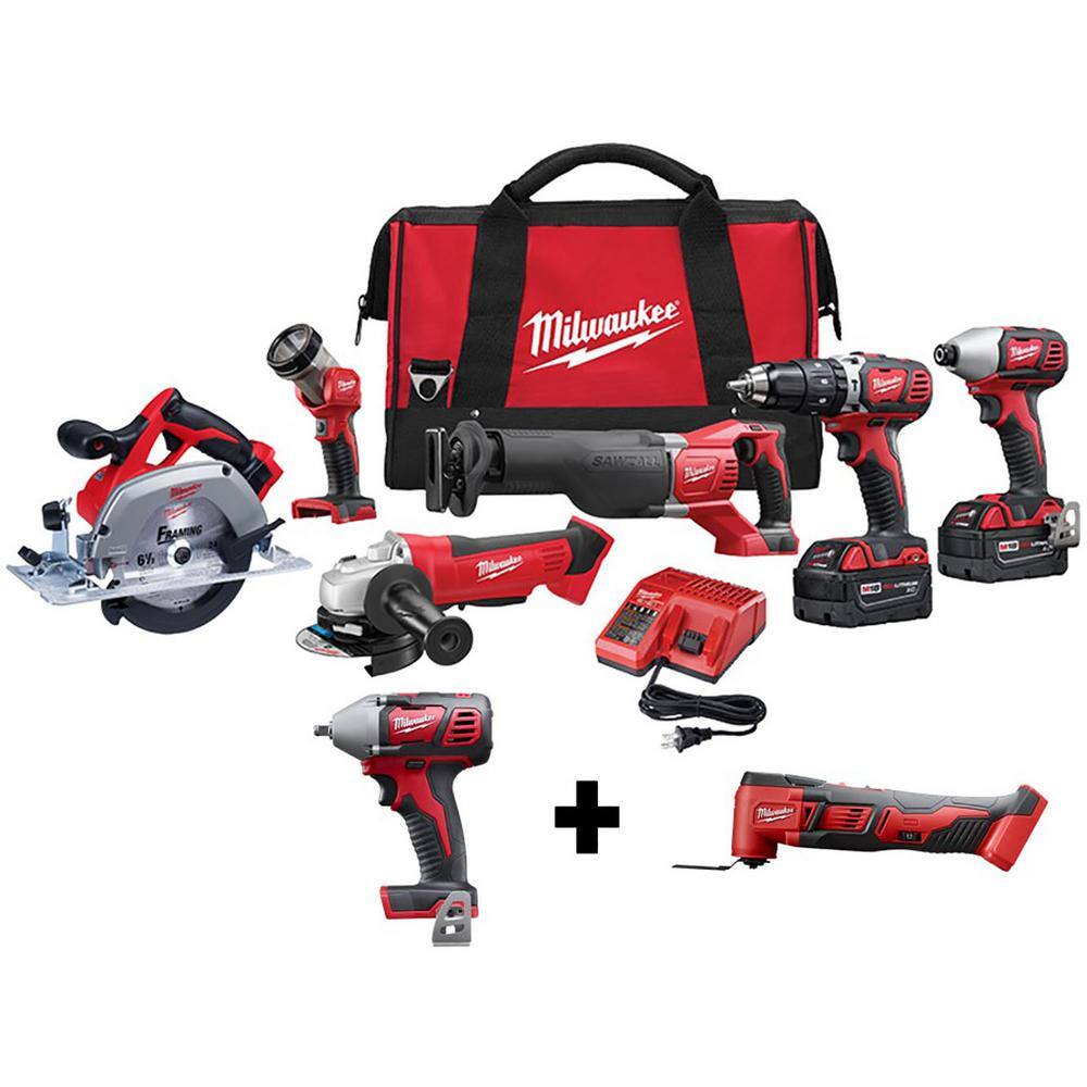 MW M18 18V Lithium-Ion Cordless Combo Tool Kit (6-Tool) w 38 in. Impact Wrench and Oscillating Multi Tool 2696-26-2658-20-2626-20