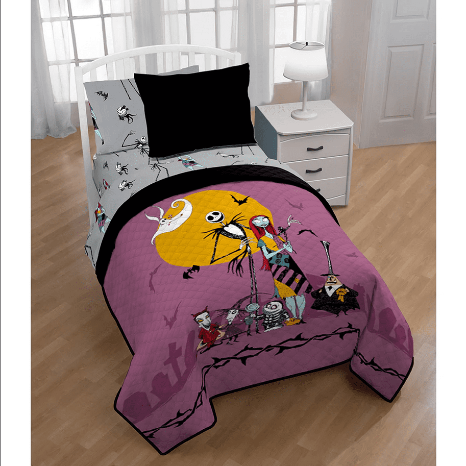 The Nightmare Before Christmas Jack and Sally Quilted Bedspread / Comforter and 1PC Sham - 2 PC Set - Love you To Death