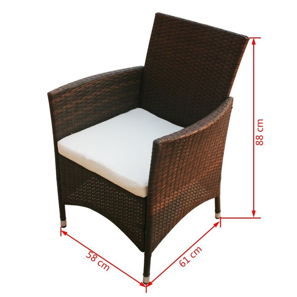 vidaXL 9 Piece Patio Dining Set with Cushions Poly Rattan Brown   74.8\