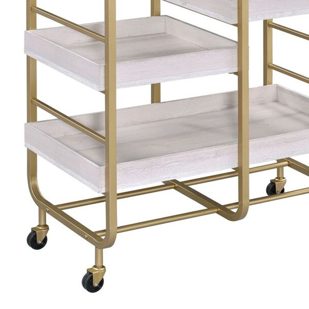 Metal Frame Serving Cart with Adjustable Compartments Gold and Washed White