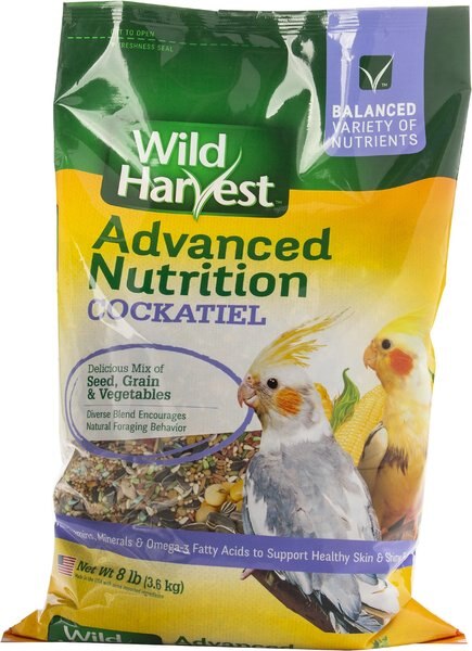 Wild Harvest Advanced Nutrition Seed， Grain and Vegetable Mix Cockatiel Food， 8-lb bag