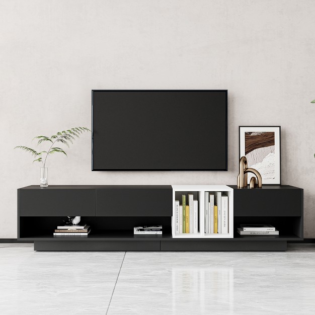 Stylish Tv Stand For Tvs Up To 80 quot Two tone Media Console With Multifunctional Compartment Modernluxe