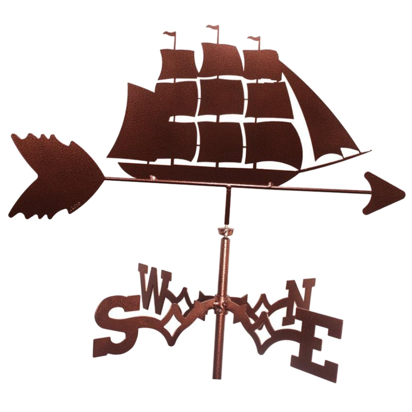 Farmhouse Sailing Ship Weather Vane Roof Mount Rod， Wind Direction Indicator Outdoor Metal Bracket Weather Vane