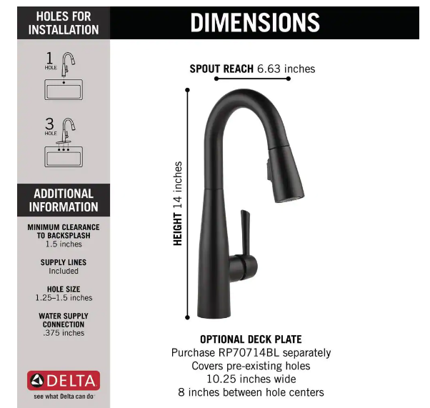 Delta Essa Single-Handle Bar Faucet with MagnaTite Docking in Matte Black