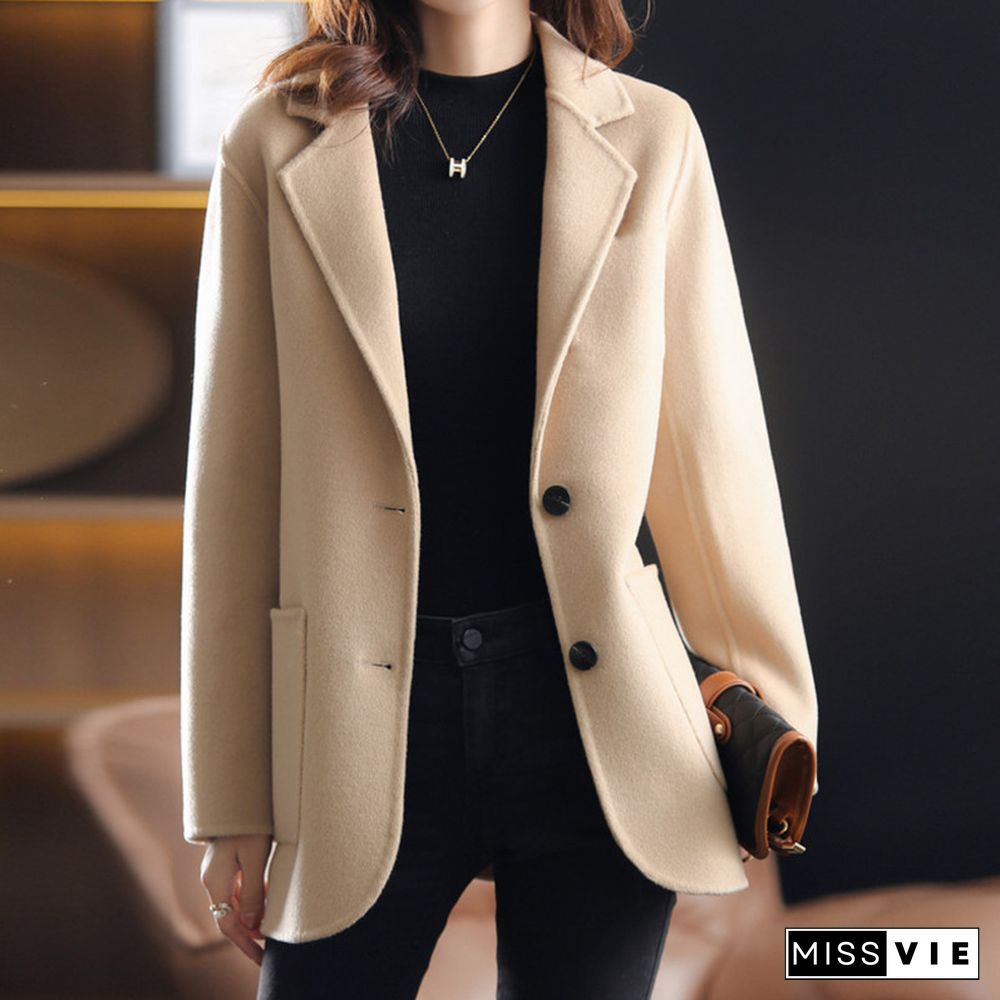 Fashion Elegant Solid Shirt Collar Outerwear