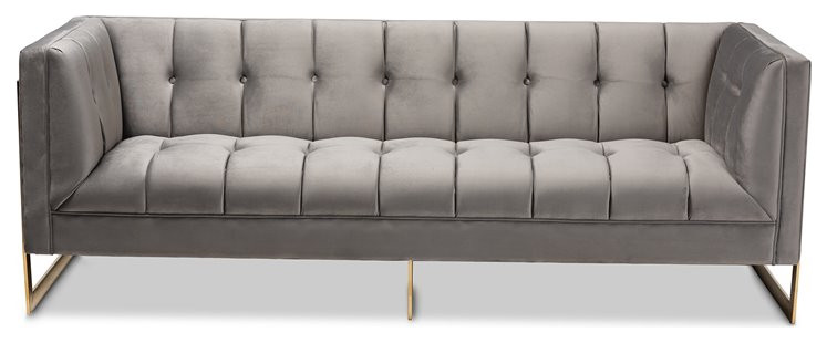 Pemberly Row 17.3 quotModern Velvet Fabric Upholstered Sofa in Gray/Gold   Contemporary   Sofas   by Homesquare  Houzz