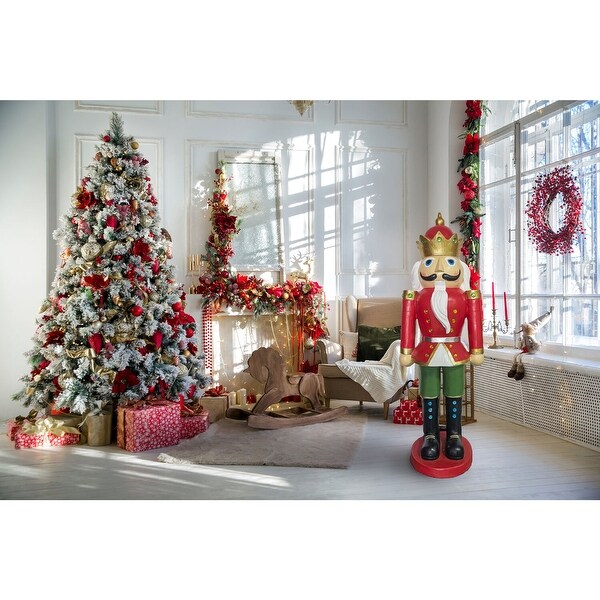 Christmas Time 5Ft. Nutcracker King Wearing a Crown，Resin Figurine w/ LED Lights，Christmas Holiday Decor，Red