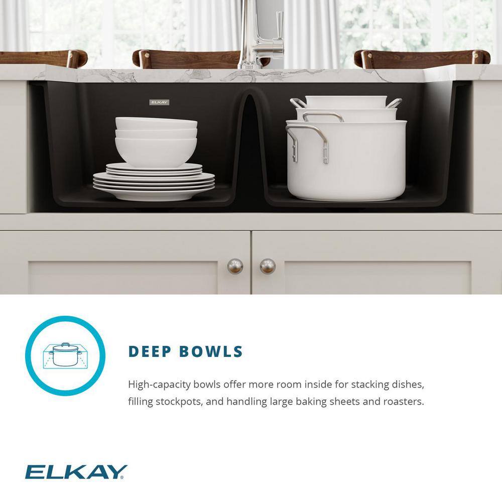 Elkay Quartz Classic White Quartz 33 in. Equal Double Bowl Undermount Kitchen Sink ELGU3322WH0