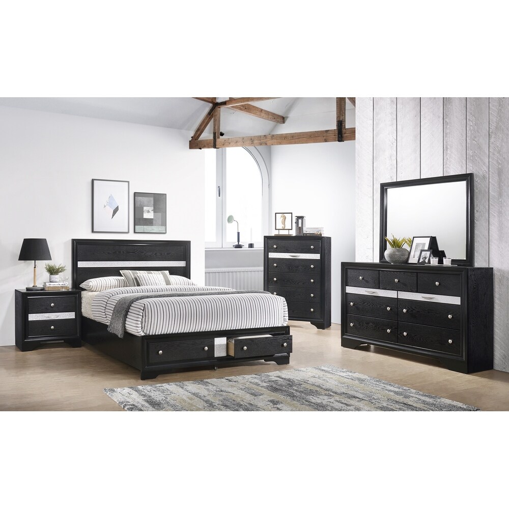 Bambie 5 Piece Black Silver Storage Platform Bedroom Set