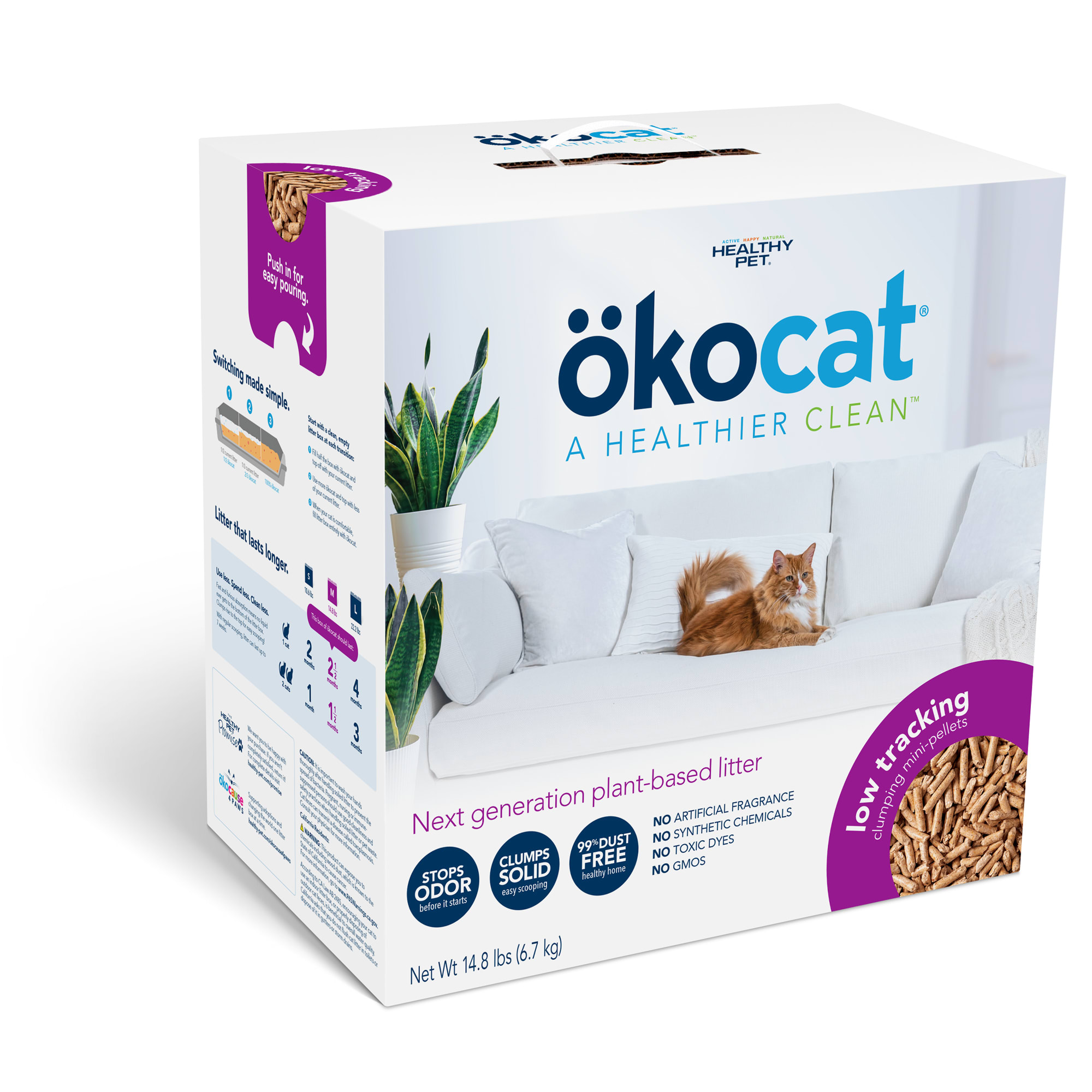 Okocat Low Tracking Clumping Mini-Pellets Wood Cat Litter， 14.8 lbs.