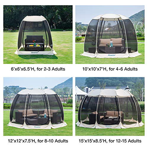 Alvantor Screen House Room Camping Tent Outdoor Canopy Dining Gazebo Pop Up Sun Shade Hexagon Shelter Mesh Walls Not Waterproof 10'x10' Beige Patent