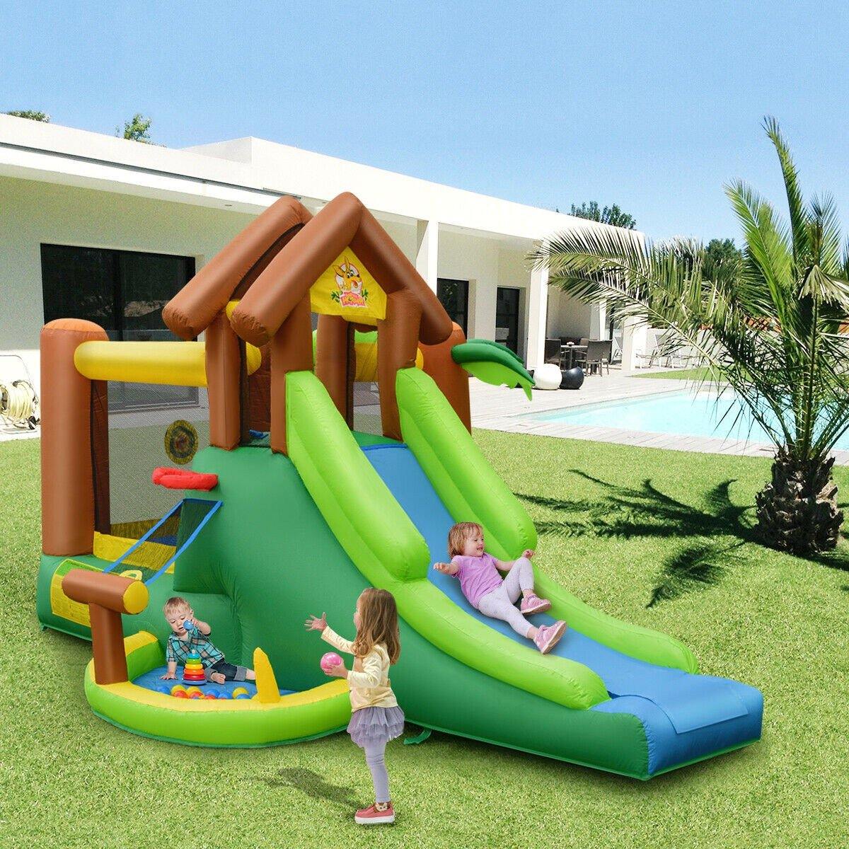 BOUNTECH Inflatable Bounce House, Jungle Jumping Bouncer w/ Double Slides (Without Blower)