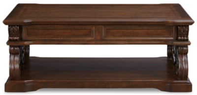 Signature Design by Ashley Alymere Traditional Lift Top Coffee Table, Hand-Finished with 2 Storage Drawers and Fixed Floor Shelf, Dark Brown