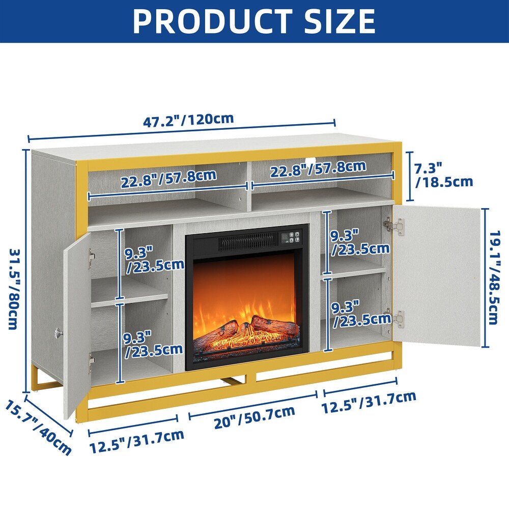 Moasis Mirrored TV Stand with Electric Fireplace for TVs up to 65 inch