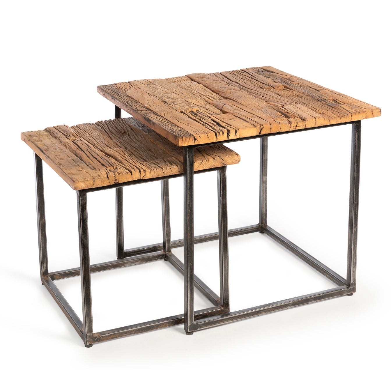 Railway Wood and Iron Nested Side Tables， Set of 2 - 22.75