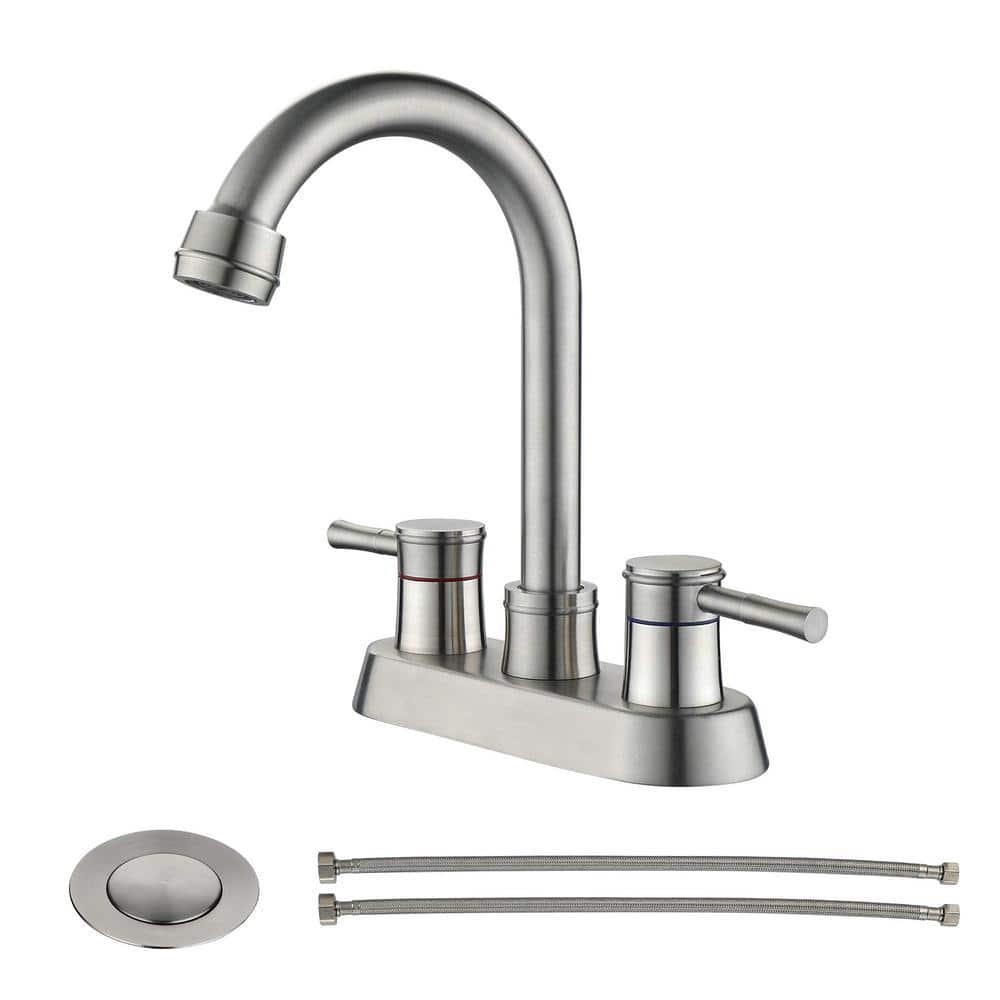 GIVING TREE 4 in Centerset 2Handle Bathroom Faucet with Copper PopUp Drain and 2 Water Supply Lines in Brushed Nickel