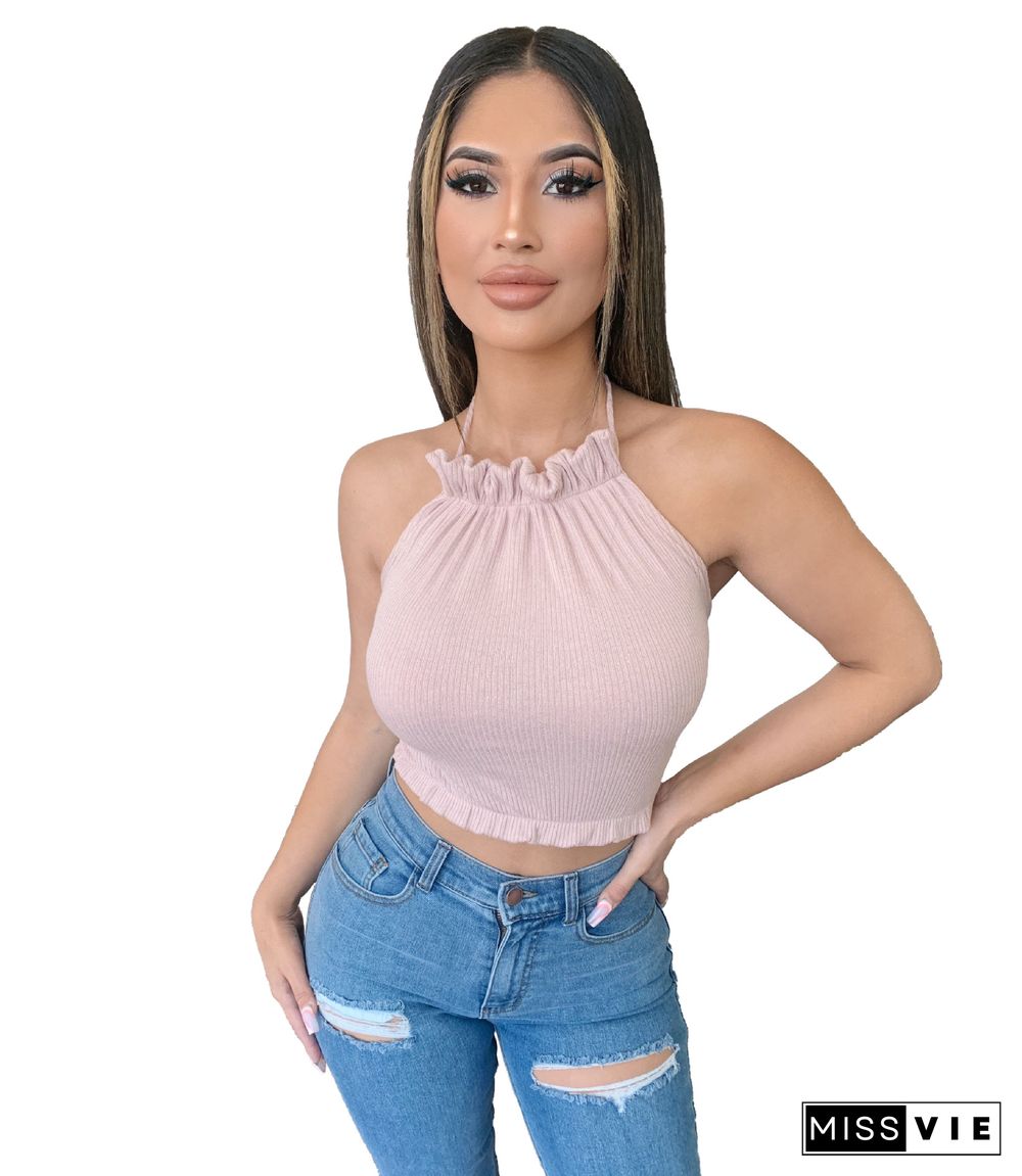 Women Sleeveless Sexy Camisole Summer Skinny Streetwear Solid Halter Backless Bandage Crop Tops