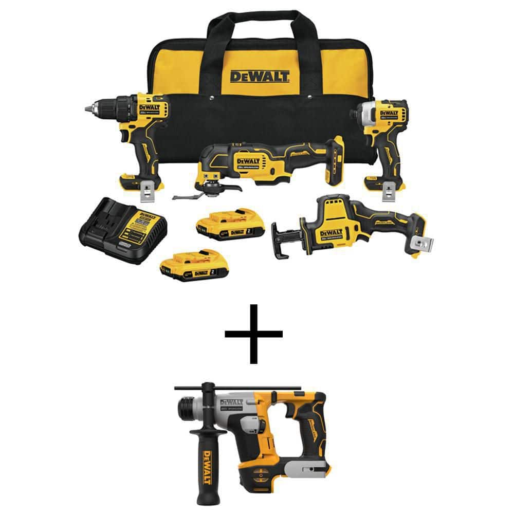 DEWALT ATOMIC 20V MAX Cordless Brushless 4 Tool Combo Kit and ATOMIC 20V MAX Ultra-Compact 5/8 in. SDS and Hammer Drill DCK489D2WCH172B