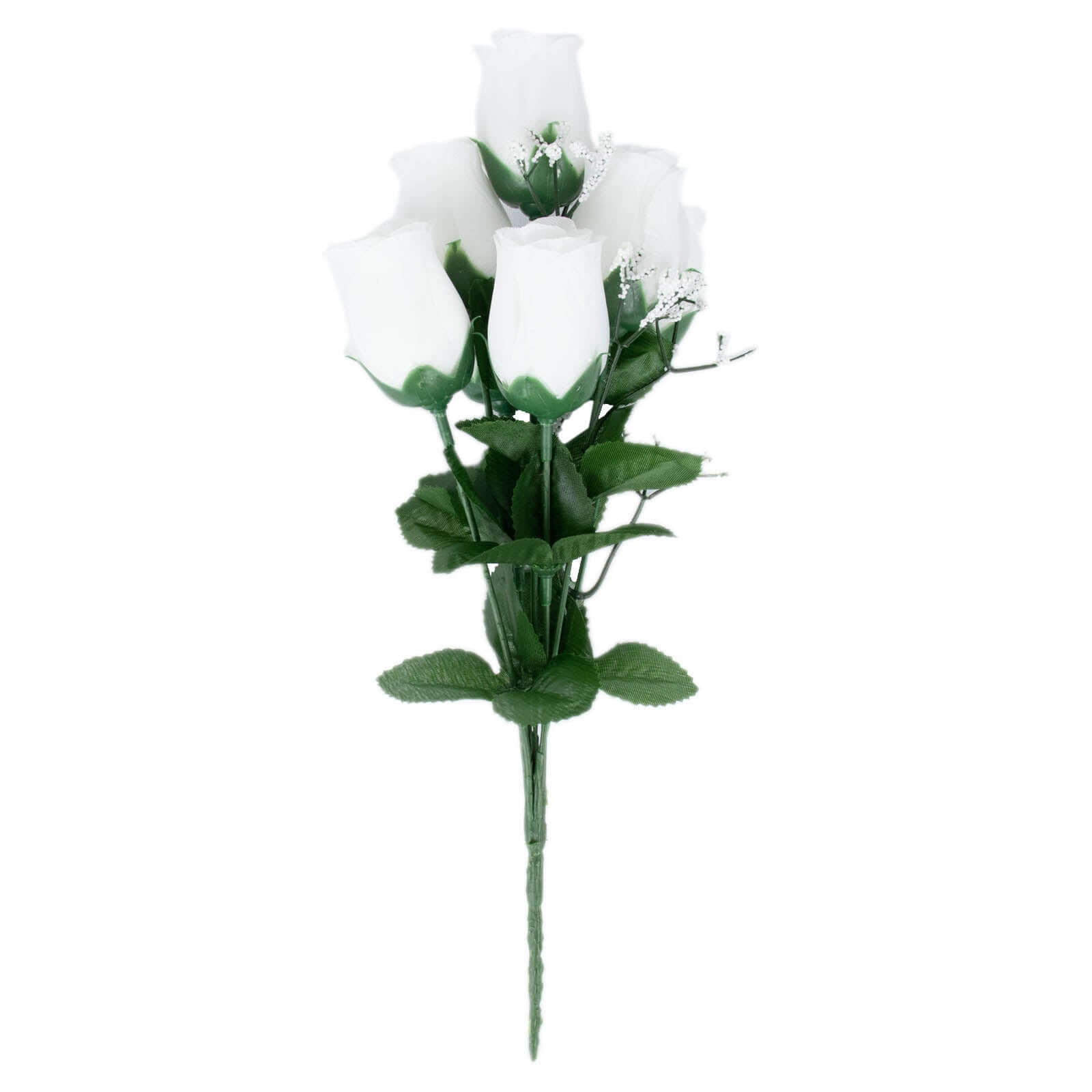 12 Bushes White Artificial Premium Silk Flower Rose Bud Bouquets