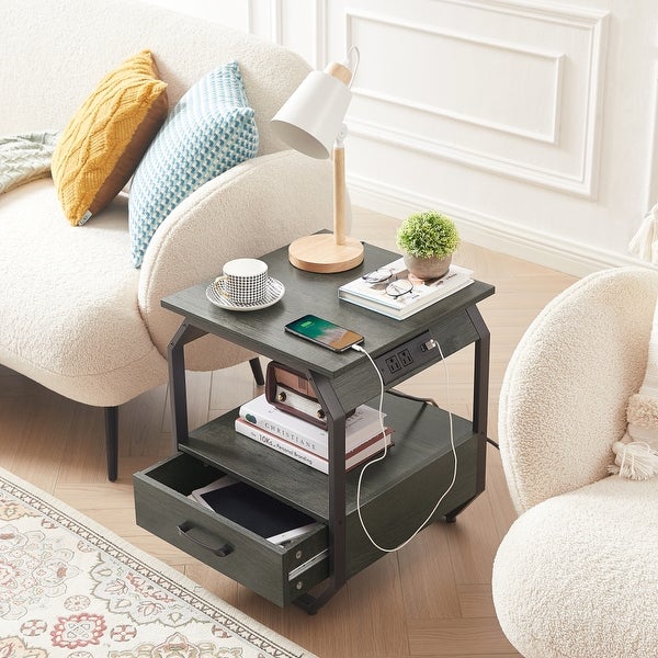 21.2 in. H End Table with Charging Station and Drawers