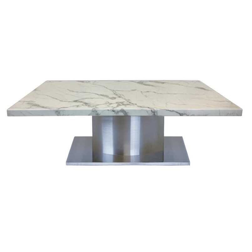 White Marble Top Coffee Table with Stainless Steel Base