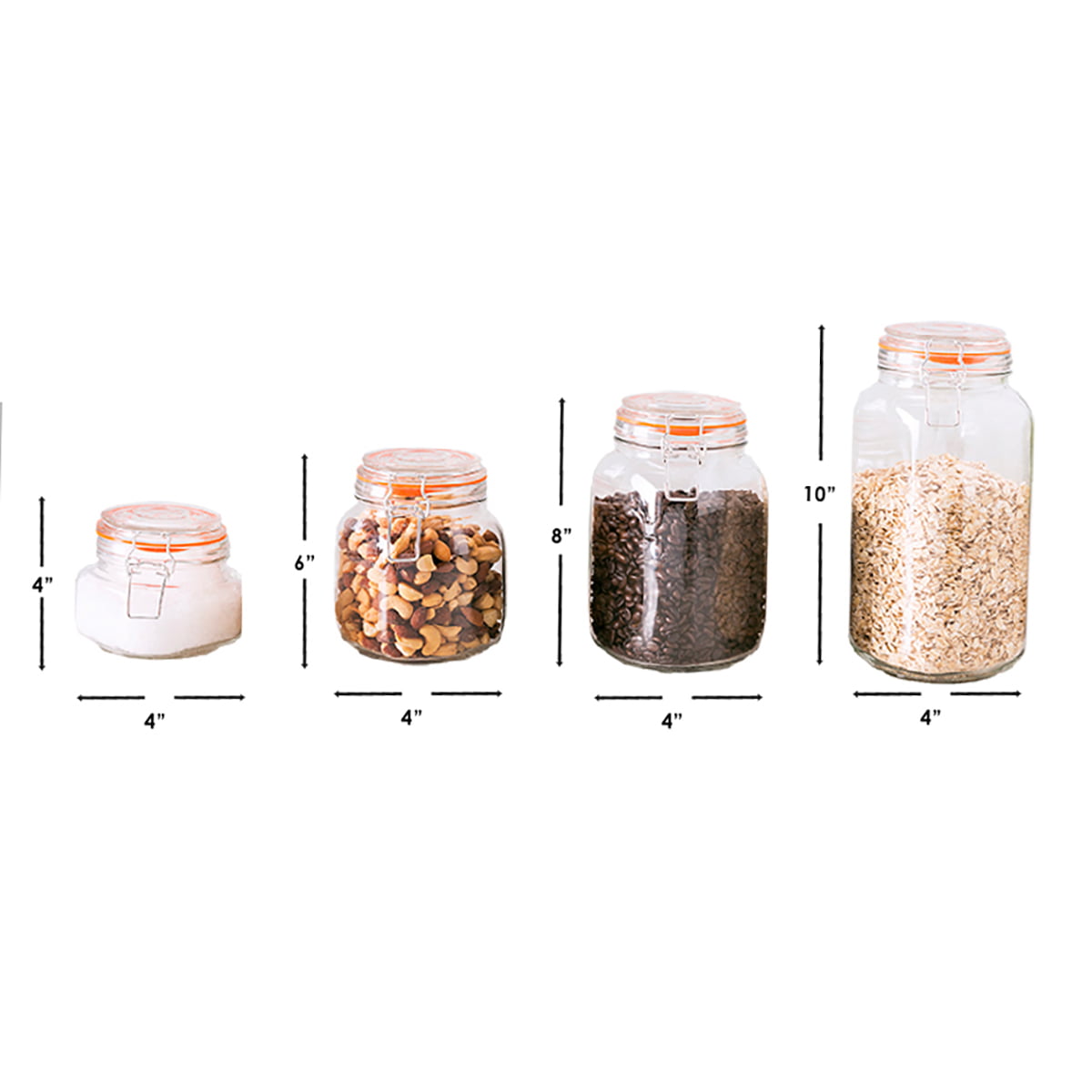 Home Basics 4 Piece Glass Canister Set， Clear