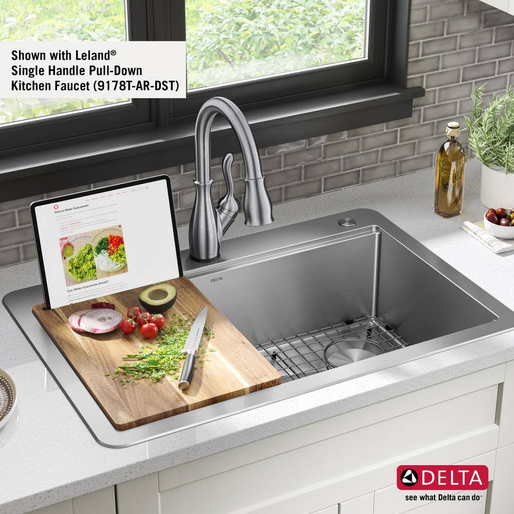 Delta Lorelai 16 Gauge Stainless Steel 33in. Single Bowl Drop-in Workstation Kitchen Sink with Accessories 95A932-33S-SS