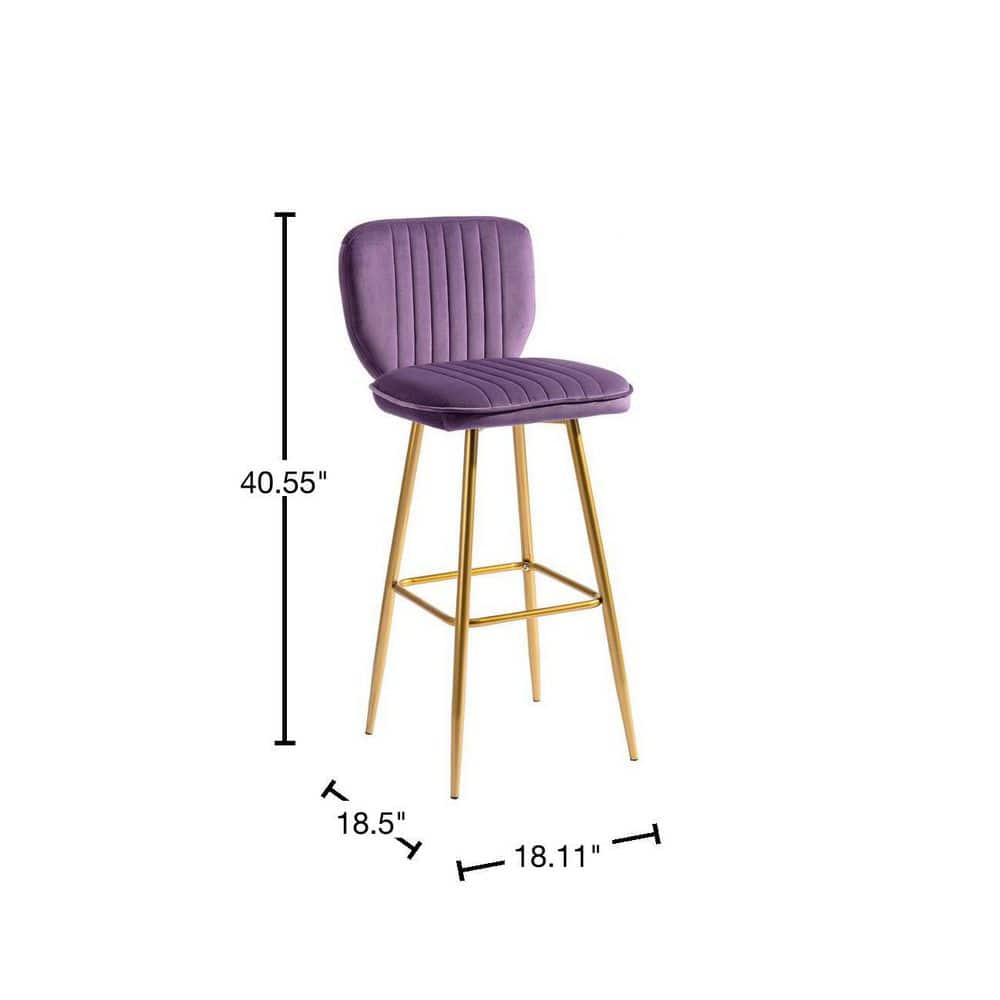 Modern 40.55 in. Purple Wood Bar Stool Bar Height with Low Back and Footrest YYmd-CA-102