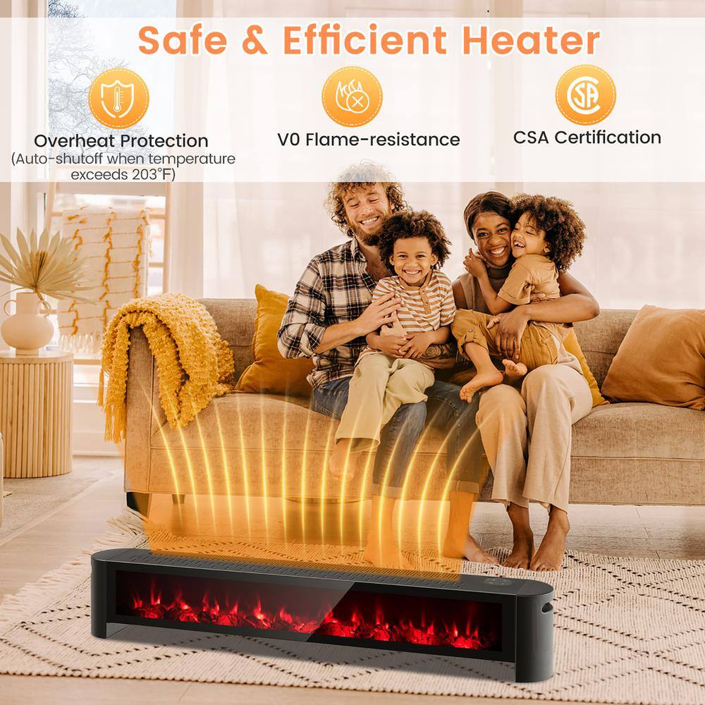 Costway 51.5 in. 1400-Watt Electric Baseboard Heater Convection Space Heater with Realistic 3D Flame FP10180US-BK