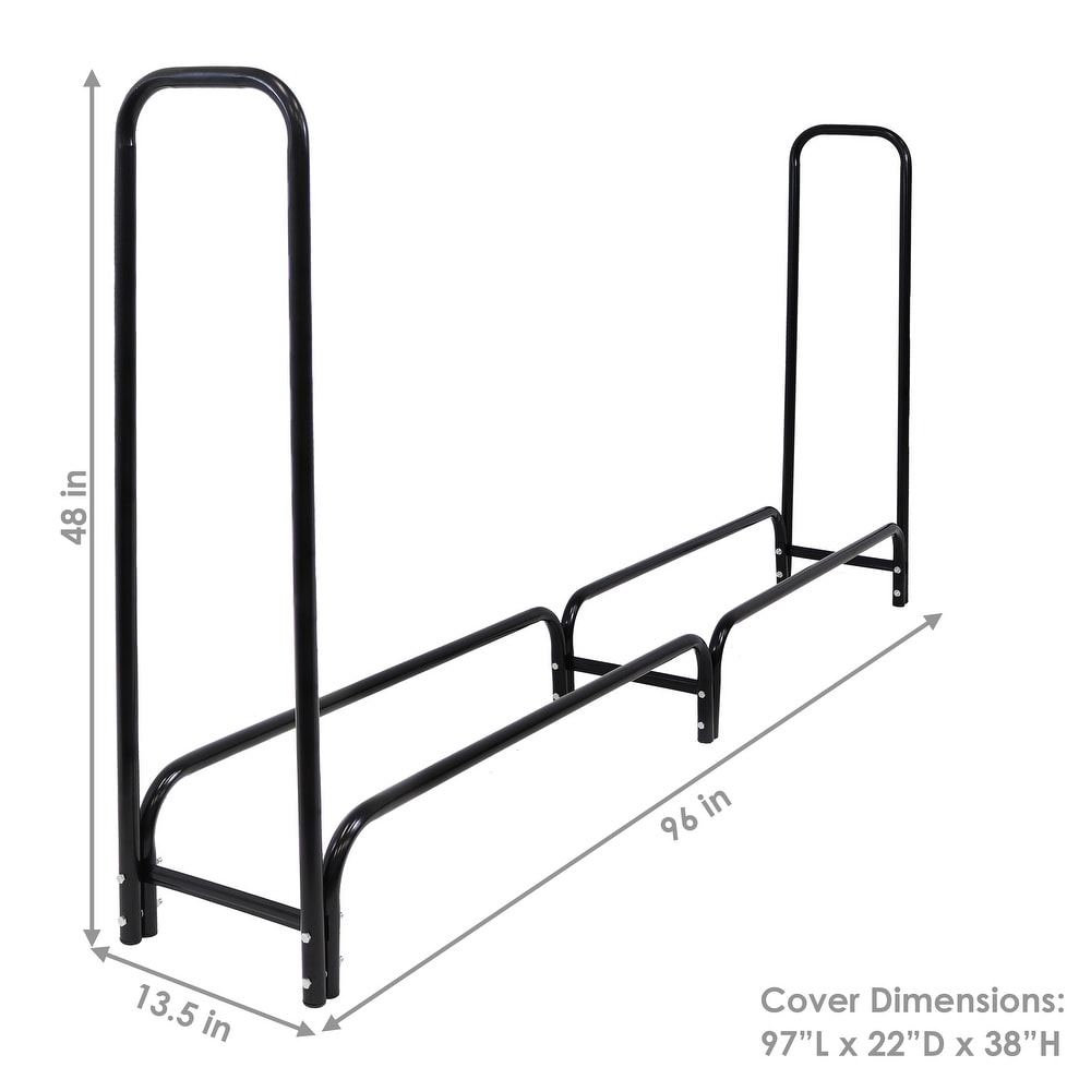 Sunnydaze Black Outdoor Waterproof Firewood Log Rack and Cover   8 Foot