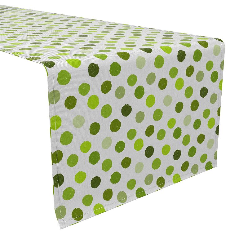 Table Runner， 100% Cotton， 16x90， Multi Green Polka Dots