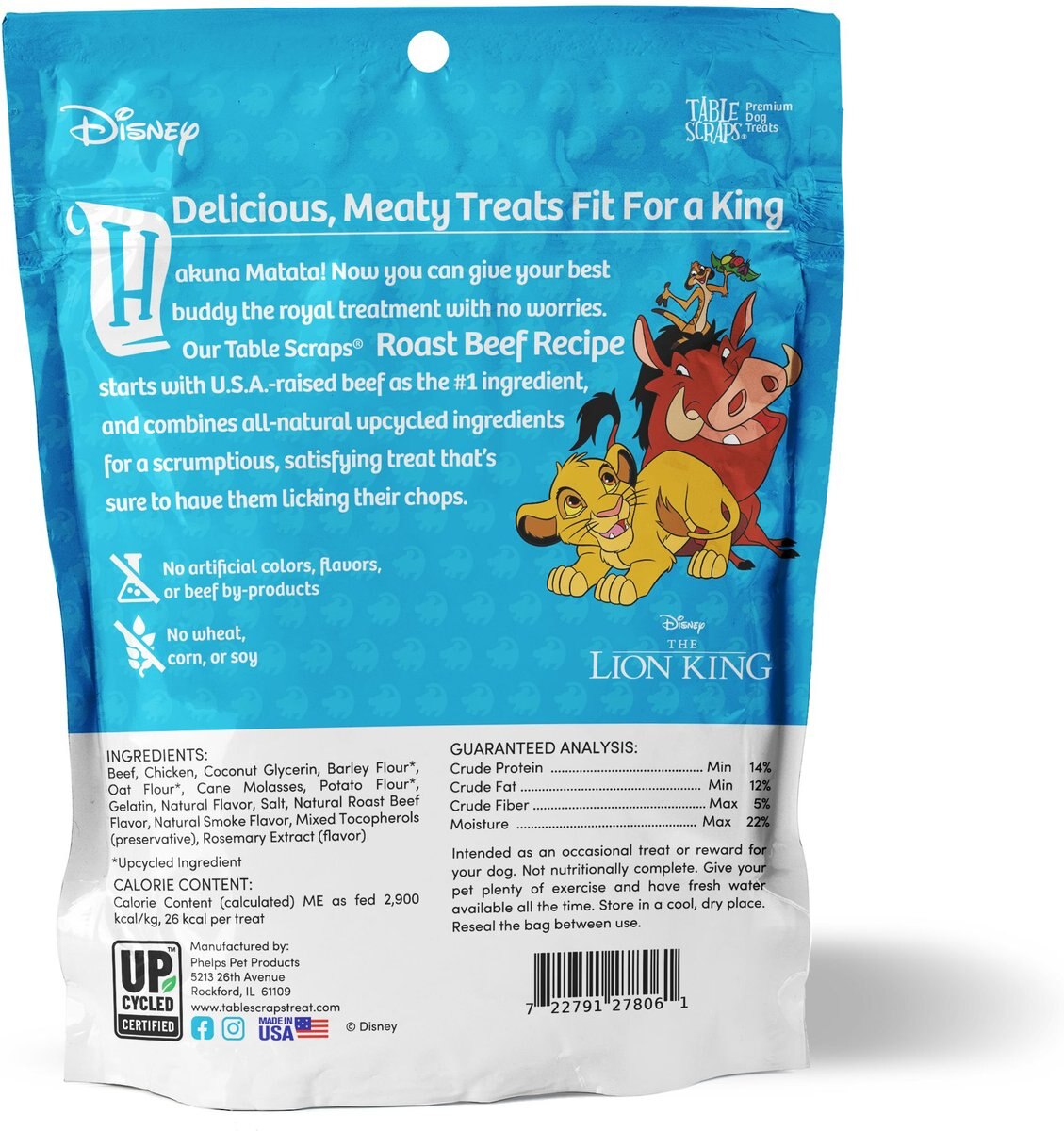 Disney Table Scraps Simba Roast Beef Recipe Jerky Dog Treats， 5-oz bag