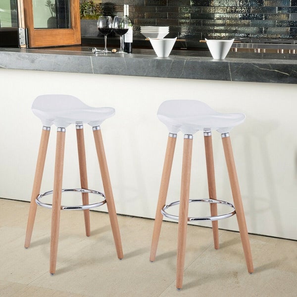 Set of 2 ABS Bar Stool with Wooden Legs - 15.5