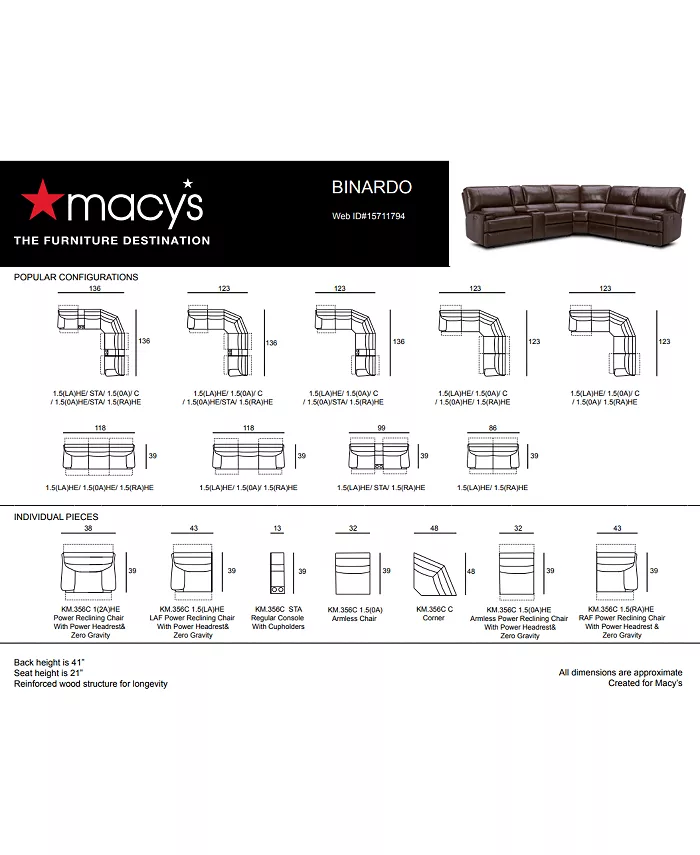 Furniture Binardo 123 5 Pc Zero Gravity Leather Sectional with 2 Power Recliners