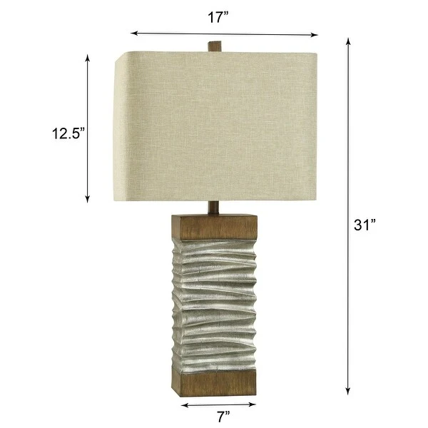 Darley Table Lamp - Silver and Brushed Brown Finish - Beige Shade