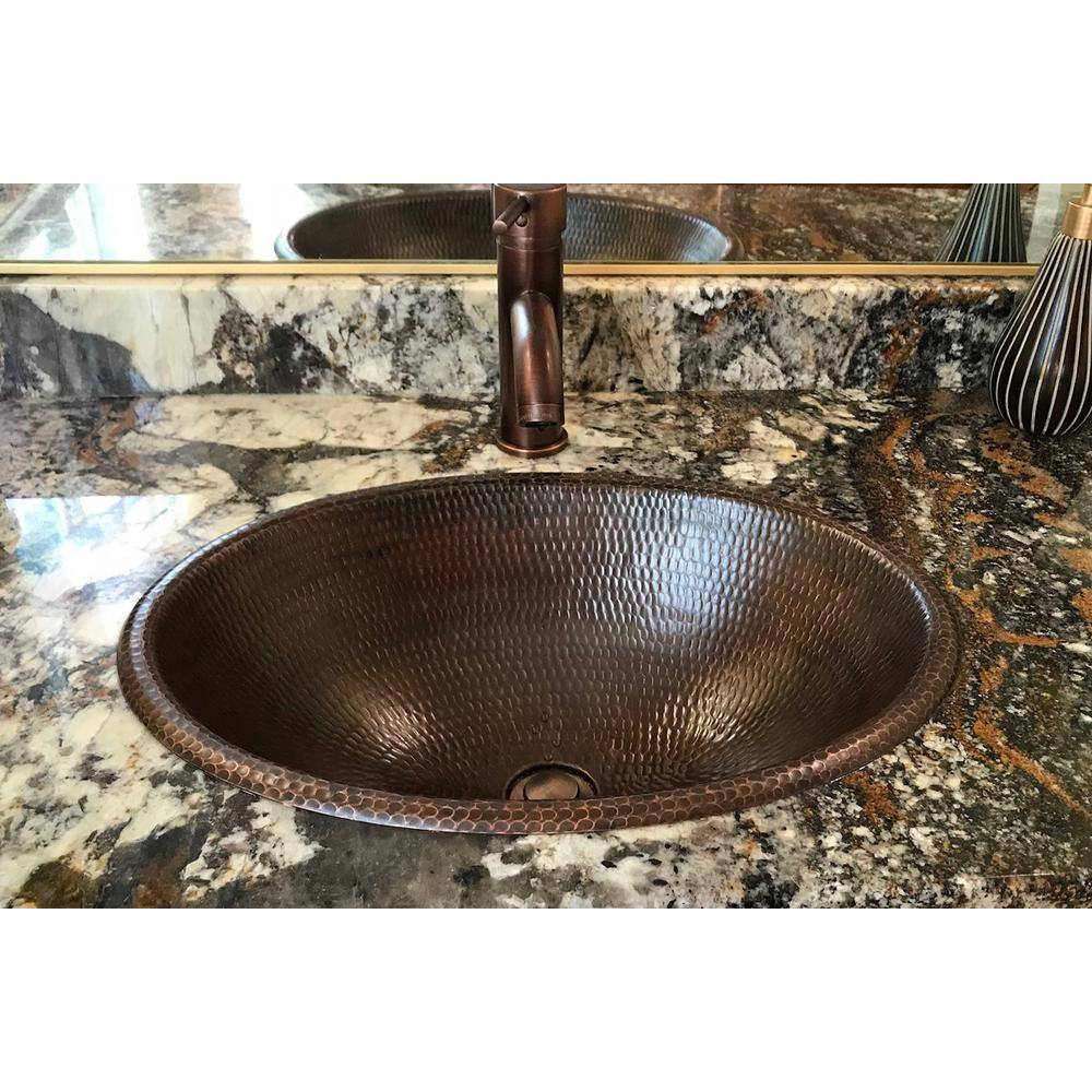 Premier Copper Products Self-Rimming Oval Hammered Copper Bathroom Sink in Oil Rubbed Bronze LO19RDB