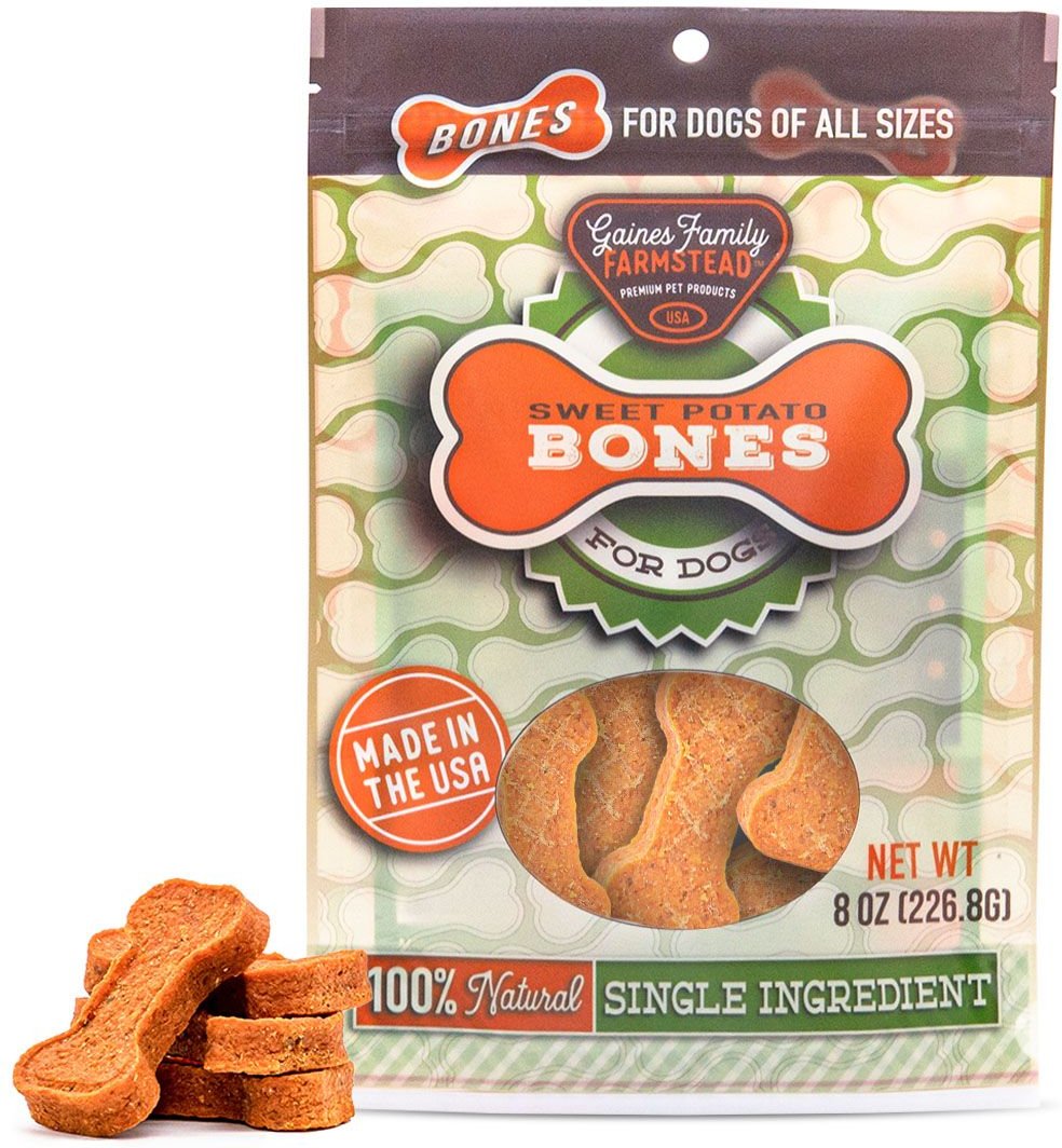 Gaines Family Farmstead Sweet Potato Bones Grain-Free Dog Treats， 8-oz bag