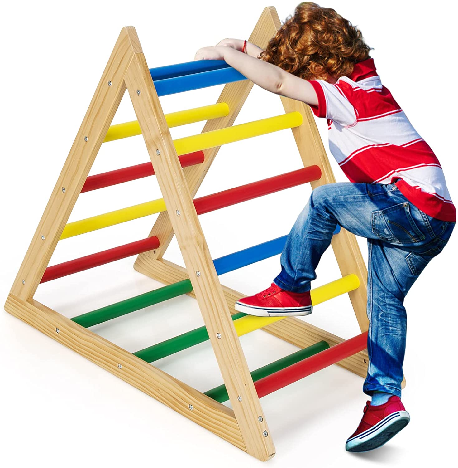 Costzon Kids Climbing Triangle Ladder, Wooden Triangle Climber with Climbing Ladder for Toddlers