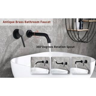 WELLFOR Single Handle Wall Mounted Faucet with 360-Degree Swivel Spout in Matte Black ZQM6001B