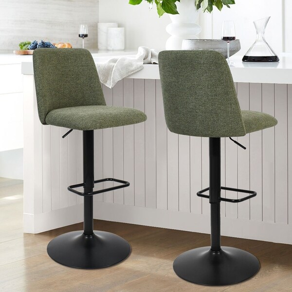 Upholstered Adjustable Height Swivel Bar Stool with Back Set of 2