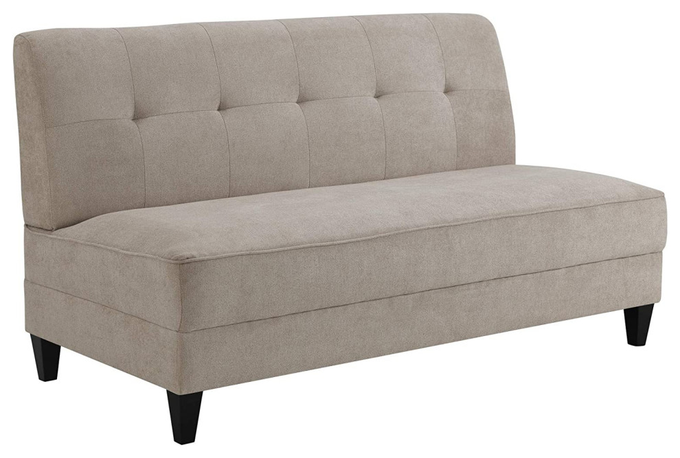 Midcentury Loveseat Settee  Armless Design With Ivory Chenille Fabric Upholster   Transitional   Loveseats   by Decor Love  Houzz