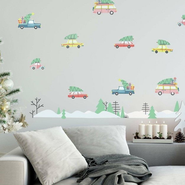 Retro Christmas Cars Peel And Stick Wall Decal Roommates