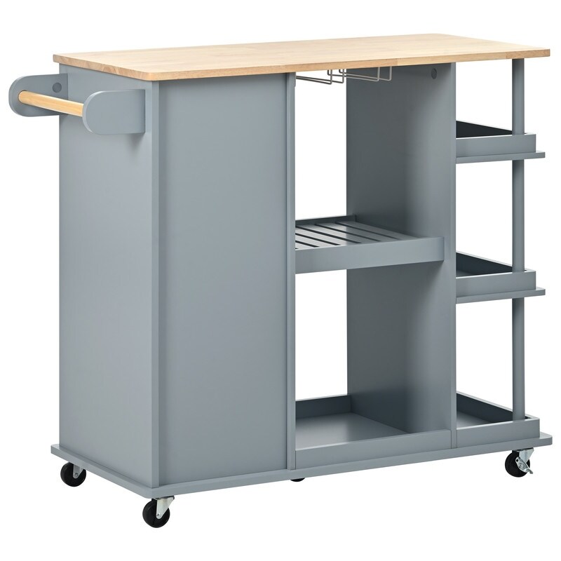 Multipurpose 5 Wheels Kitchen Island Cart Cabinet with Storage Shelves and Wine Rack for Dining Room  Bar