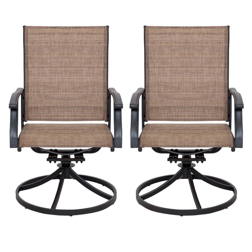 Nuu Garden 2Piece Swivel Steel Sling Outdoor Patio Dining Chairs Brown