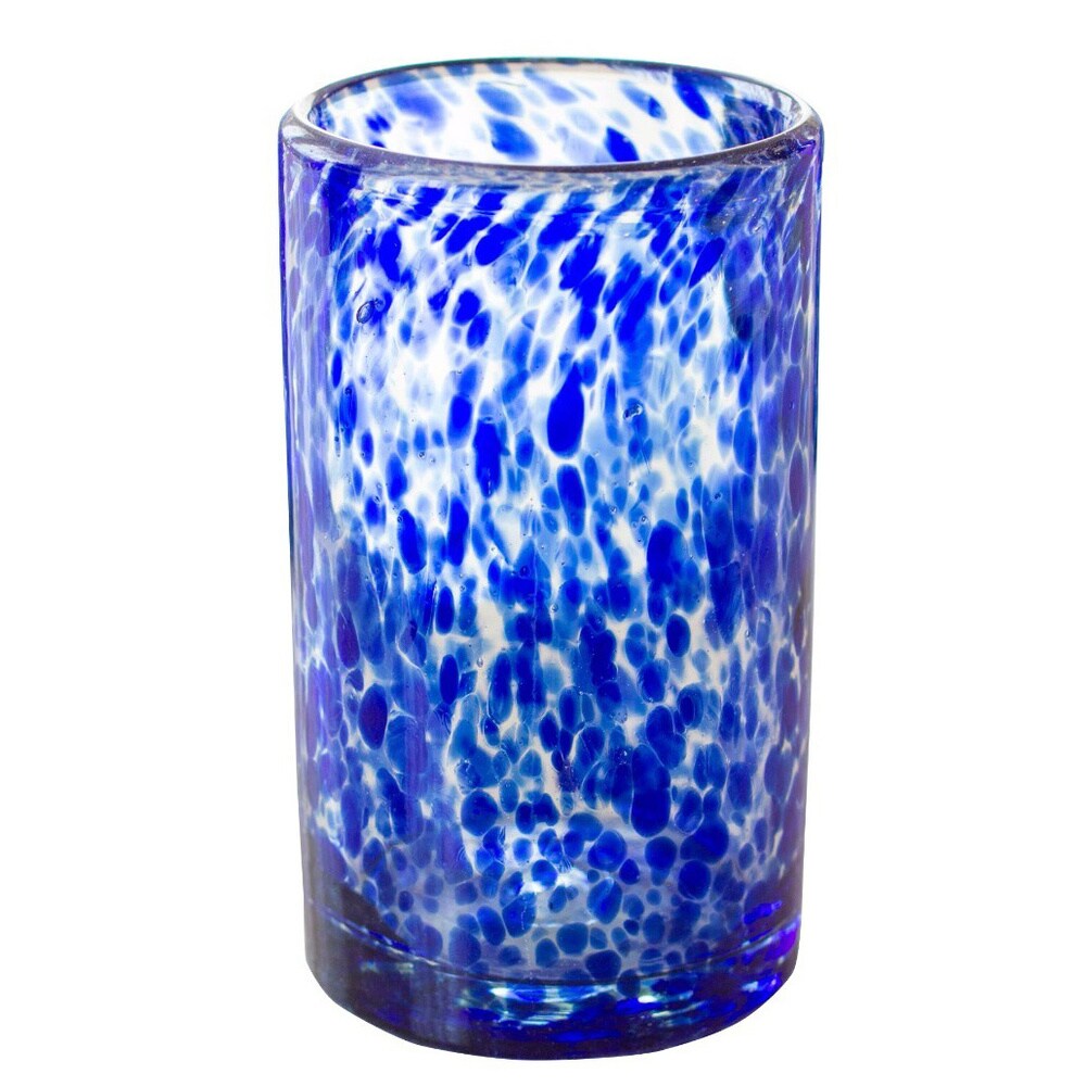 NOVICA Artisan Handblown Recycled Drinking Glasses Unique Water Tumblers Blue Mexican Tableware 'Marine'(Set of 6)