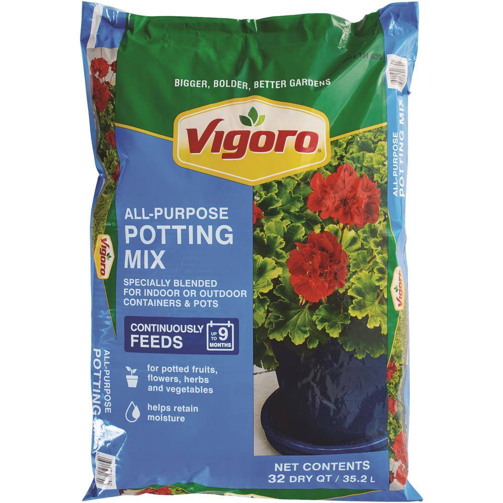 Vigoro 32 qt. All Purpose Potting Soil Mix for Indoor or Outdoor Use for Fruits Flowers Vegetables and Herbs 74177925