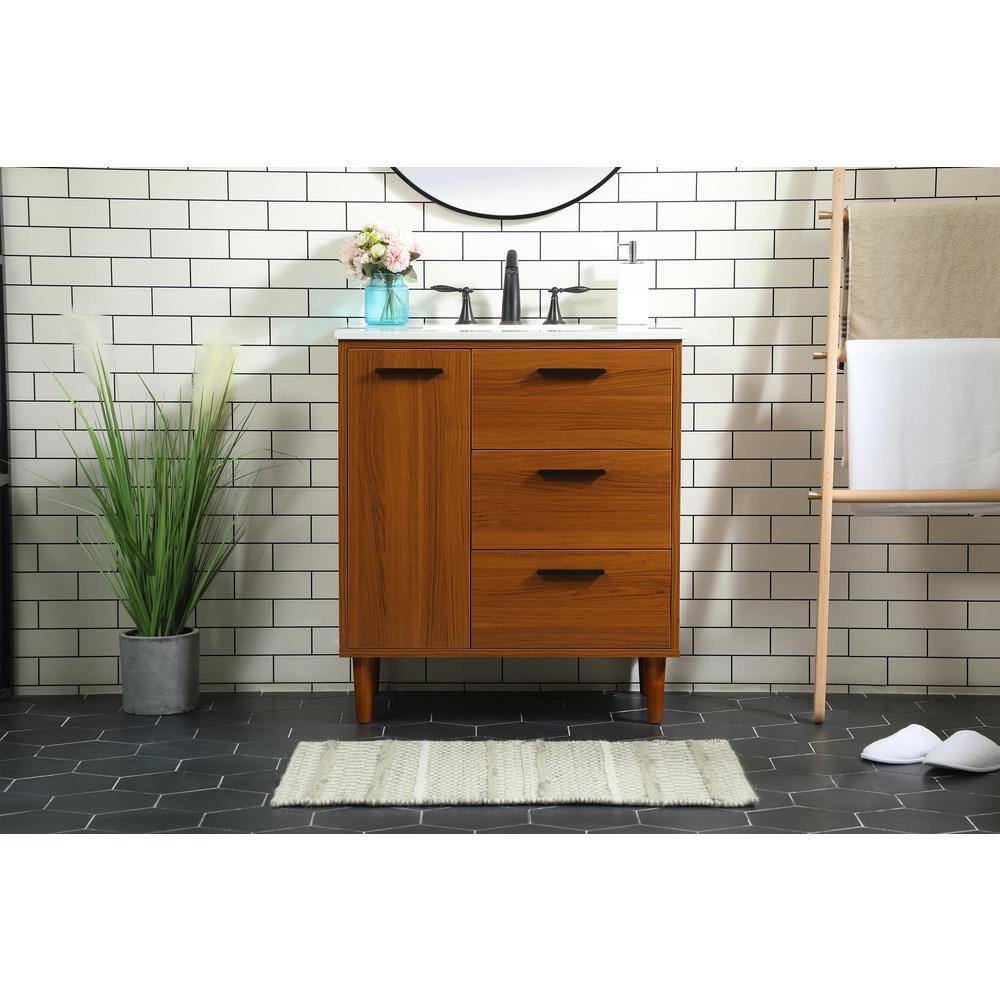 Simply Living 30 in. W x 19 in. D x 34 in. H Bath Vanity in Teak with Ivory White Quartz Top SL141090MTK