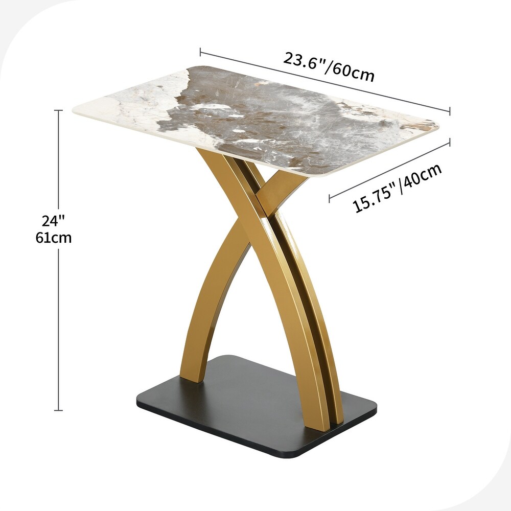 Modern Side Table with Slate Tabletop and Gold Carbon Steel Metal X Base