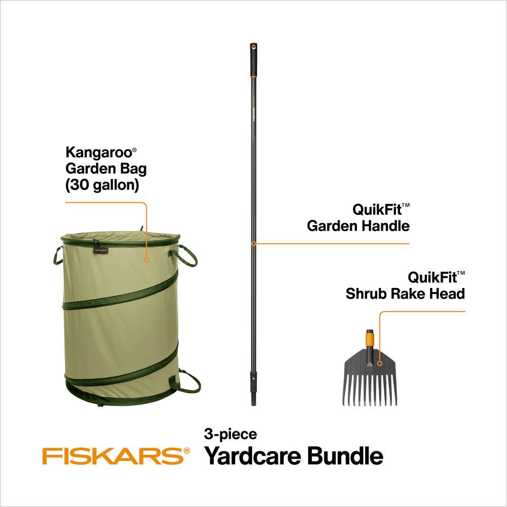 Fiskars Quikfit Garden Tool and Collapsible Container Leaf Collecting Tool Set (3-Piece) 1071888
