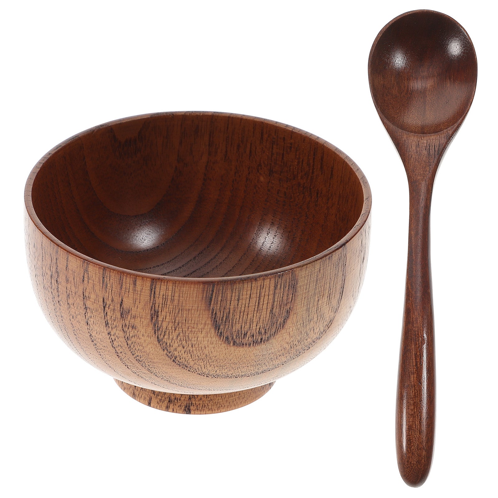 Etereauty 2pcs Bowl and Spoon Set Wooden Rice Bowl Eco-friendly Tableware Food Container for Restaurant Home